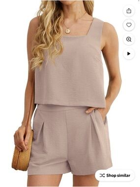 JWD Two-Piece Sleeveless Top and Shorts Set in Tan
